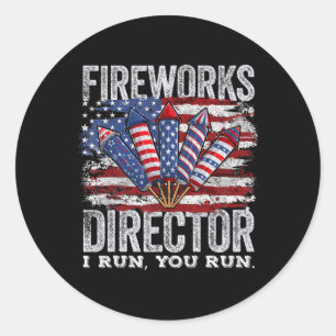 4 juli Fireworks Director Ik run You Run Mannen B Ronde Sticker