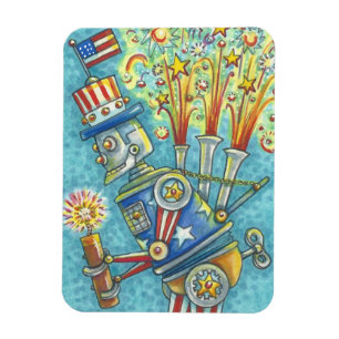 4 JULI FIREWORKS ROBOT, AMERIKANA MAGNET MAGNEET