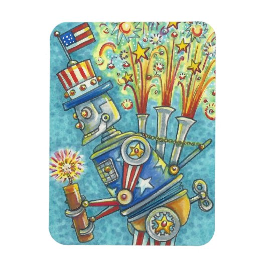 4 JULI FIREWORKS ROBOT, AMERIKANA MAGNET MAGNEET (Verticaal)