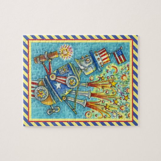 4 JULI FIREWORKS ROBOT, FIRECRACKER STEAMPUNK LEGPUZZEL (Horizontaal)