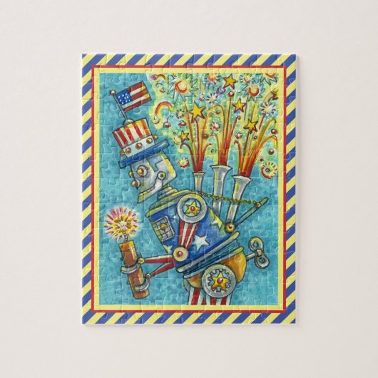 4 JULI FIREWORKS ROBOT, FIRECRACKER STEAMPUNK LEGPUZZEL (Verticaal)