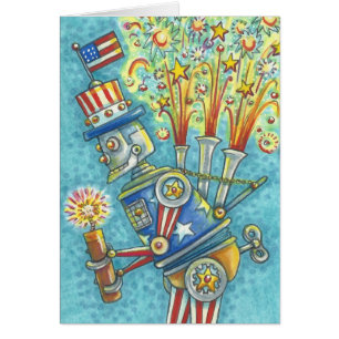 4 JULI FIREWORKS ROBOT NOTE CARD Blank