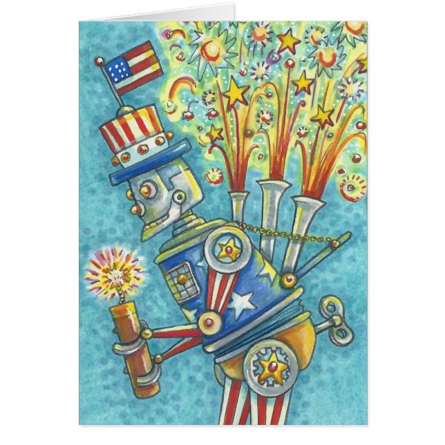 4 JULI FIREWORKS ROBOT NOTE CARD Blank (Voorkant)