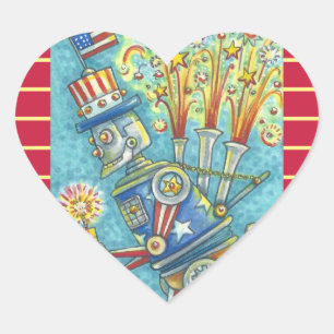4 JULI FIREWORKS ROBOT STICKERS Hart * Blad