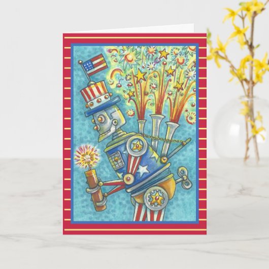 4 JULI FIREWORKS ROBOT WENSKAART Verse Kaart (Gele Bloem)