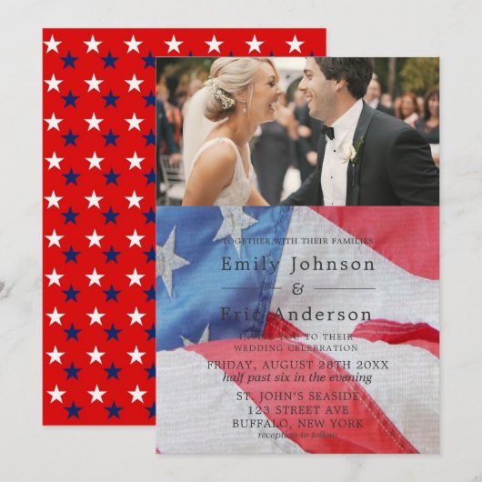 4 juli Flag Foto Wedding Invitation Kaart (Voorkant / Achterkant)