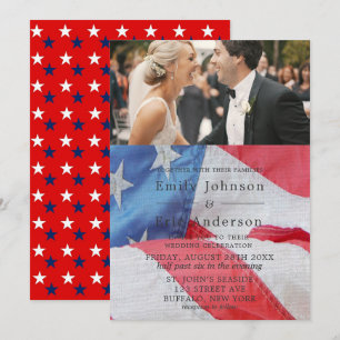 4 juli Flag Foto Wedding Invitation Kaart