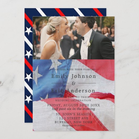4 juli Flag Foto Wedding Invitation Kaart (Voorkant / Achterkant)