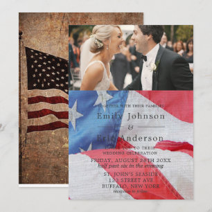 4 juli Flag Foto Wedding Invitation Kaart