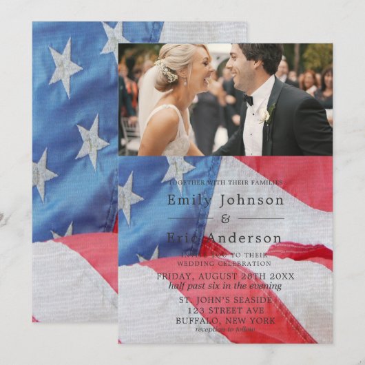 4 juli Flag Foto Wedding Invitation Kaart (Voorkant / Achterkant)