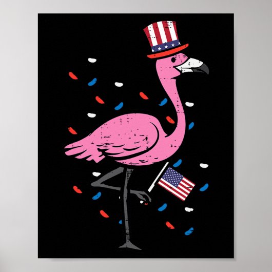 4 juli Flamingo Amerikaanse vlag vogel patriottisc Poster (Voorkant)