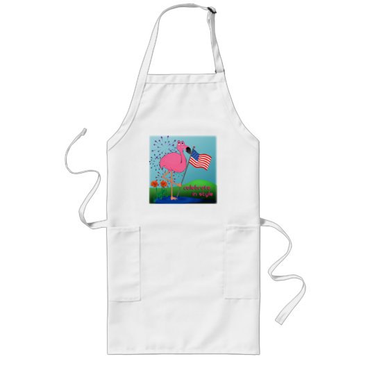 4 juli Flamingo BBQ Apron Lang Schort (Voorkant)