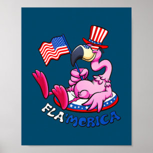 4 juli Flamingo Flamerica Patriotic American Poster