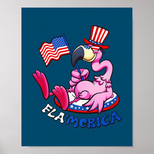4 juli Flamingo Flamerica Patriotic American Poster (Voorkant)