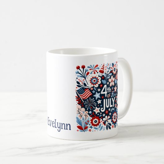 4 juli Floral gepersonaliseerde koffie Mok (Voorkant rechts)