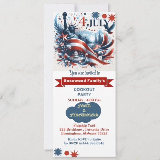 4 juli Food Fireworks Cookout Party Rood Blauw Kaart (Voorkant)