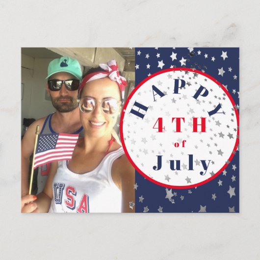 4 juli Foto Red White Blue Stars Briefkaart (Voorkant)