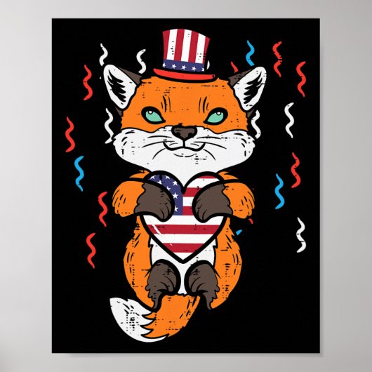 4 juli Fox American Flag Heart Patriottische Kinde Poster (Voorkant)