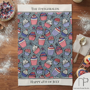 4 juli Franse Blauwe Cupcake Keukenhanddoek