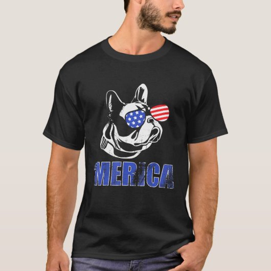 4 juli Franse Bulldog Us Shades Independence Day T-shirt (Voorkant)