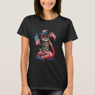 4 juli Funny Cat Flamingo Amerikaanse vlag T-shirt