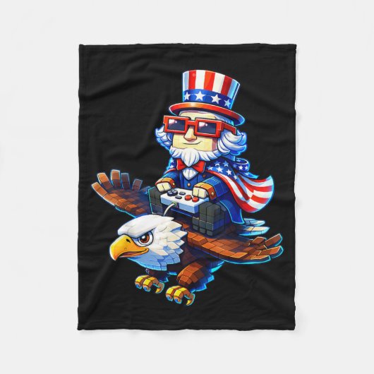 4 juli-gamer-patriottische oom Sam-retro-pixel Fleece Deken (Voorkant)