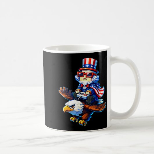 4 juli-gamer-patriottische oom Sam-retro-pixel Koffiemok (Rechts)