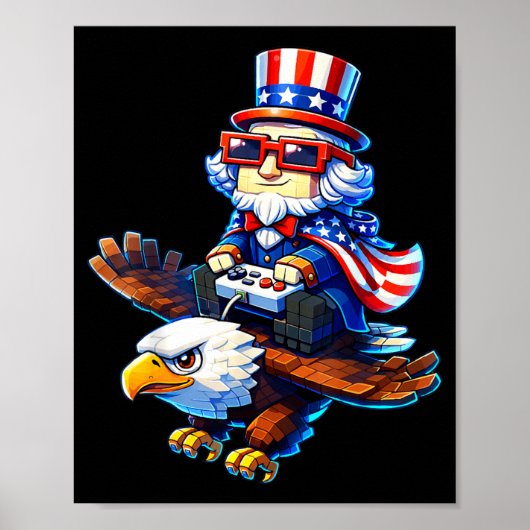 4 juli-gamer Patriottische Oom Sam Retro Pixel Poster (Voorkant)
