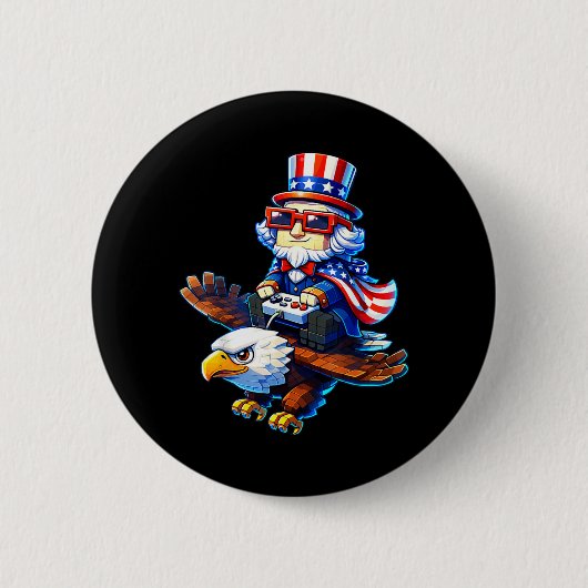 4 juli-gamer Patriottische Oom Sam Retro Pixel Ronde Button 5,7 Cm (Voorkant)