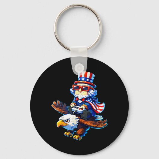 4 juli-gamer-patriottische oom Sam-retro-pixel Sleutelhanger (Voorkant)