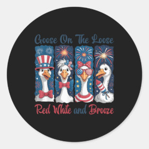4 juli Gans Op Vrije Voeten Rood Wit En Drank Ronde Sticker