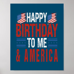 4 juli geboortedag Happy Birthday voor mij Amerika Poster