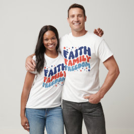 4 JULI GELOOF FAMILIE VRIJHEID GROOVY TYPOGRAFIE T-SHIRT
