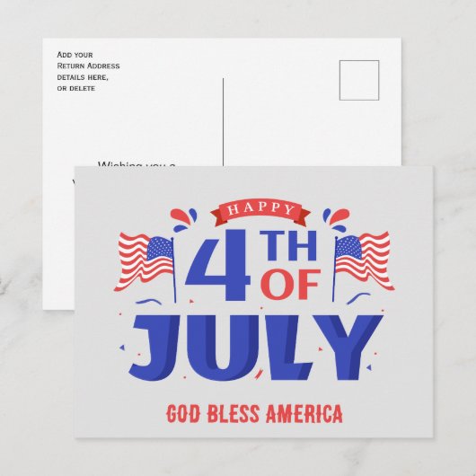 4 juli Gelukkige Onafhankelijkheidsdag God Bless U Briefkaart (Voorkant / Achterkant)