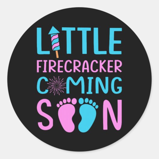 4 juli Gender Reveal Little Firecracker Comin Ronde Sticker (Voorkant)