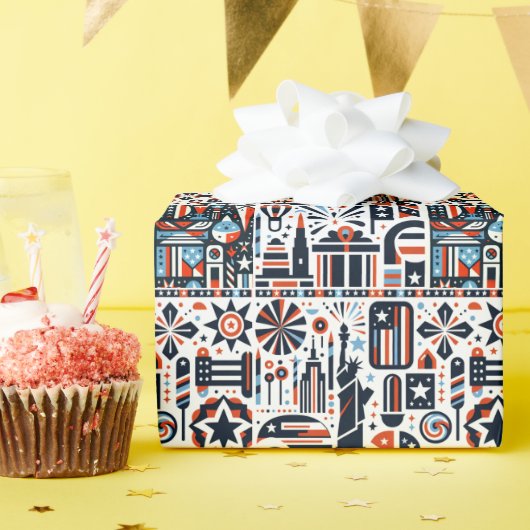 4 juli generatief patroon cadeaupapier (Verjaardagsfeest)