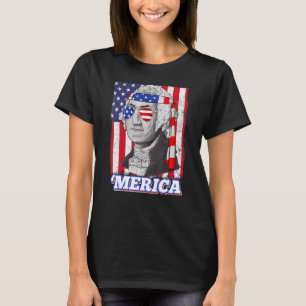 4 juli George Washington Patriotic Merica Fla T-shirt