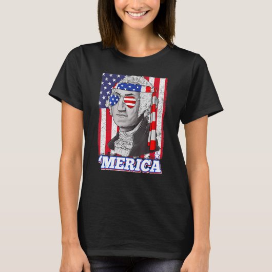 4 juli George Washington Patriotic Merica Fla T-shirt (Voorkant)