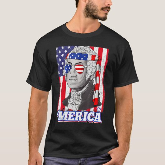 4 juli George Washington Patriotic Merica Fla T-shirt (Voorkant)