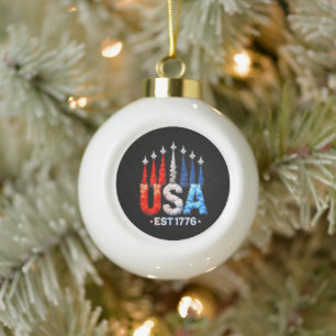 4 juli gevechtsvliegtuigen VS patriottisch Keramische Bal Ornament