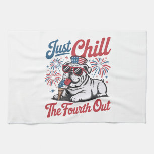 4 juli Gewoon chillen op de vierde Bulldog Theedoek