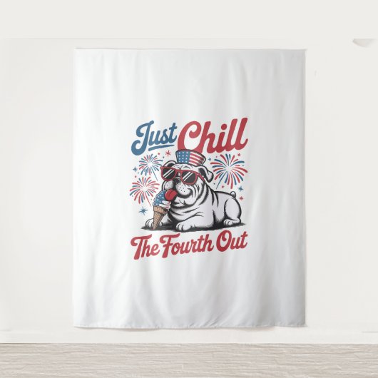 4 juli Gewoon chillen op de vierde Bulldog Wandkleed (Voorkant)