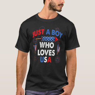 4 juli gewoon een jongen die houdt van USA vuurwer T-shirt