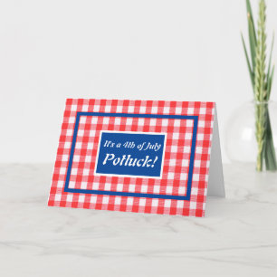 4 juli, gingham, rood, wit en blauw Uitnodiging