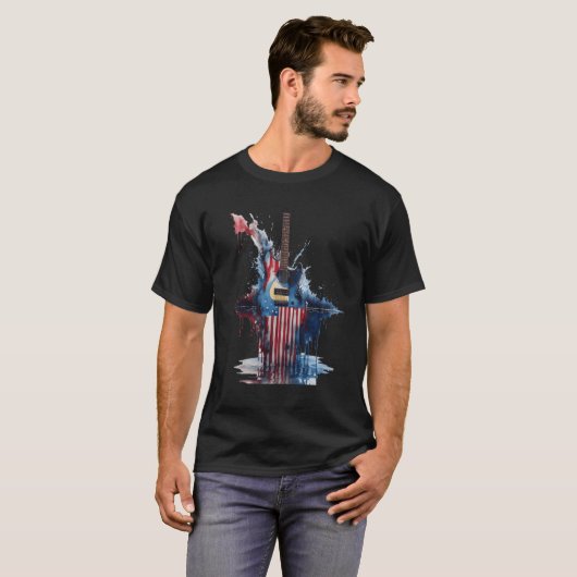 4 juli gitaar met Amerikaanse vlag T-shirt (Voorkant volledig)