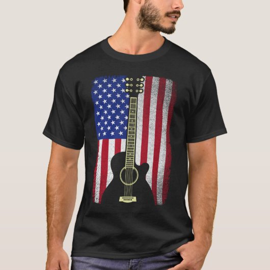 4 juli gitaarmuzikant USA Amerikaanse vlag T-shirt (Voorkant)