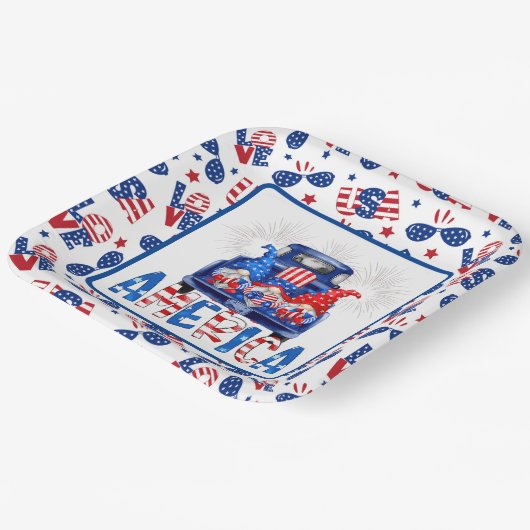 4 juli gnomen papieren bordje (Gebogen)