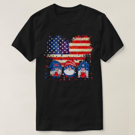 4 juli Gnomes Patriotic American Flag Cute pu T-shirt (Design voorkant)