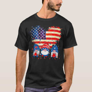 4 juli Gnomes Patriotic American Flag Cute pu T-shirt