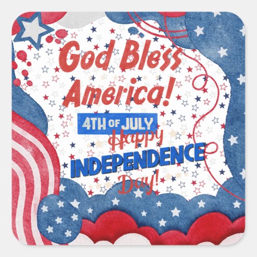 4 juli, God zegene Amerika Vierkante Sticker (Voorkant)